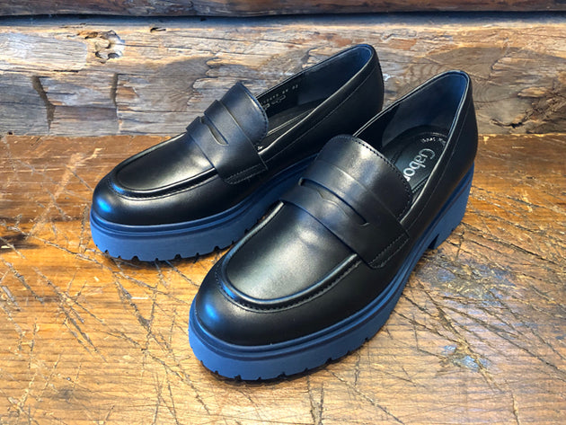 Gabor Women's Miley Loafer in Black Calf with Lightweight Platform Sole