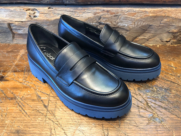 Gabor Women's Miley Loafer in Black Calf with Lightweight Platform Sole