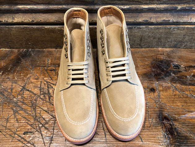Alden x O & D Indy Boot in Light Tan Suede with Lightweight Ribbed Red Sole