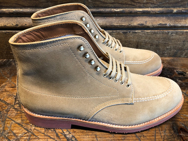 Alden x O & D Indy Boot in Light Tan Suede with Lightweight Ribbed Red Sole