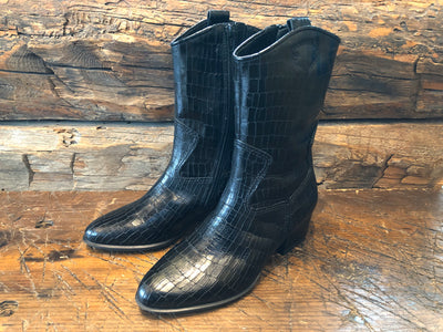 Gabor Women's Annie Boot in Croco-Print Black Leather