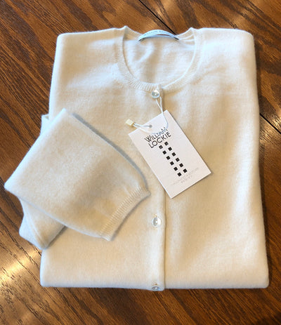 William Lockie Women's Charlotte High Button Cashmere Cardigan in White Undyed