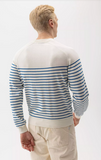 Holebrook Sweden Men's Gunnar Crew Neck Sweater in Off-White with Surf Blue Stripes