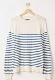 Holebrook Sweden Men's Gunnar Crew Neck Sweater in Off-White with Surf Blue Stripes