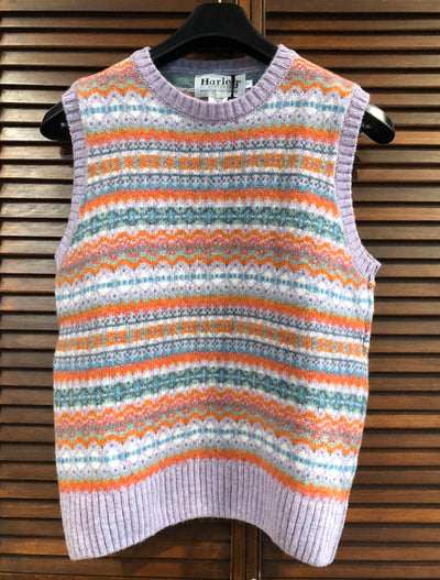 Harley of Scotland Women's All-Over Fair Isle Crew Neck Vest in Confetti