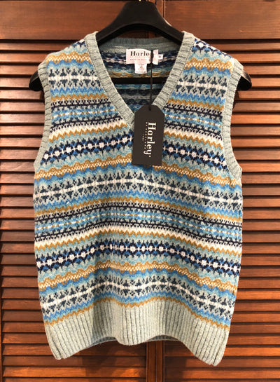 Harley of Scotland Women's All Over Fair Isle V Neck Sweater Vest in Fauna