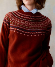 Harley of Scotland Women's Wool/Cashmere Fair Isle Crew Neck Sweater in Vinaccia