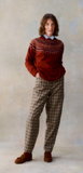 Harley of Scotland Women's Wool/Cashmere Fair Isle Crew Neck Sweater in Vinaccia