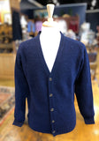 Harley of Scotland Men's Saddle Shoulder Cardigan in New Navy Shaggy Brush
