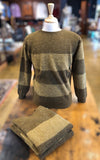Harley of Scotland Men's Rugby Stripe Crew Neck Sweater in Dark Olive and Asparagus Shaggy Brush