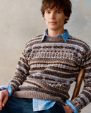 Harley of Scotland Men's All-Over Fairisle Crew Neck Sweater in Mushroom