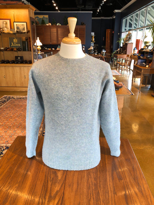 Harley of Scotland Men's Supersoft Wool Crew Neck Sweater in Sea Glass Shaggy Brush