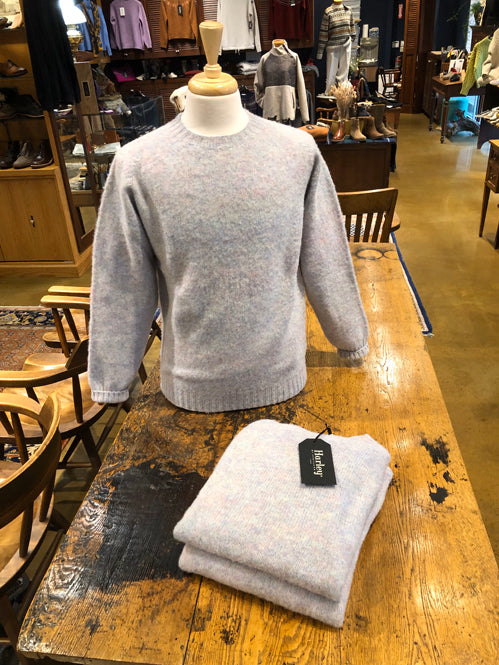 Harley of Scotland Men's Supersoft Wool Crew Neck Sweater in Ugie Pearl/ Aurora Shaggy Brush