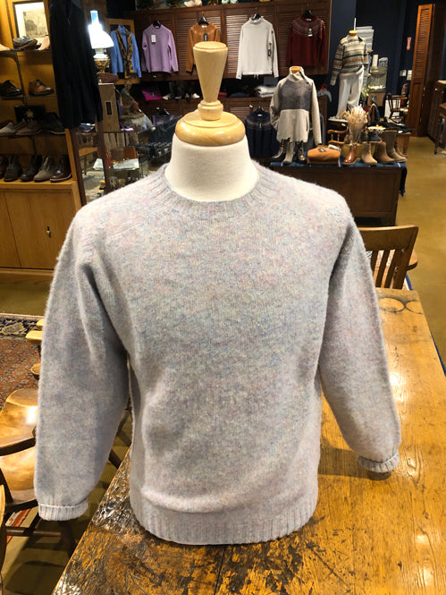 Harley of Scotland Men's Supersoft Wool Crew Neck Sweater in Ugie Pearl/ Aurora Shaggy Brush