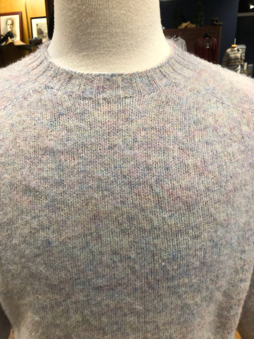 Harley of Scotland Men's Supersoft Wool Crew Neck Sweater in Ugie Pearl/ Aurora Shaggy Brush