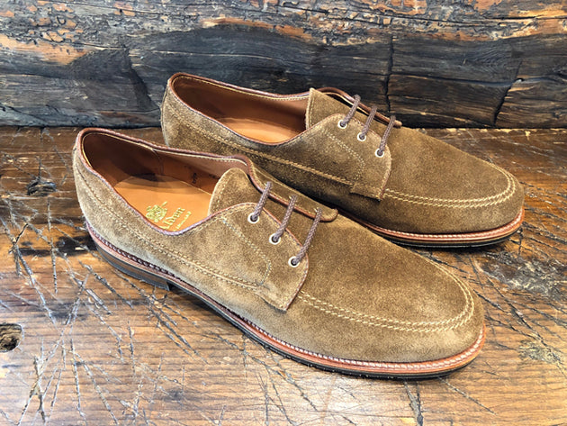 Alden Rover Moc 3 Eyelit Tie in Snuff Suede Leather with a Leisure III Sole
