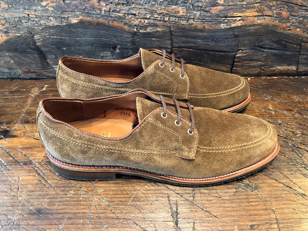 Alden Rover Moc 3 Eyelit Tie in Snuff Suede Leather with a Leisure III Sole
