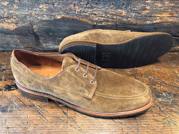 Alden Rover Moc 3 Eyelit Tie in Snuff Suede Leather with a Leisure III Sole
