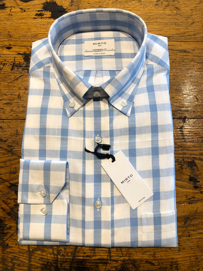 Mirto Long Sleeve Button Down Sport Shirt with Blue Windowpane