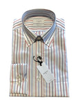 Mirto Long Sleeve White Button Down Sport Shirt with Multi-Colored Stripes