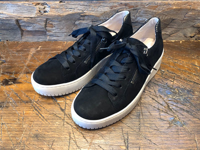Gabor Women's Evette Black Suede and Leather Platform Sneaker