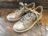 GABOR GINA PLATFORM SNEAKER IN TAUPE CRINKLE PATENT LEATHER