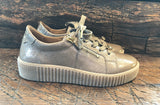 GABOR GINA PLATFORM SNEAKER IN TAUPE CRINKLE PATENT LEATHER