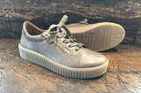 GABOR GINA PLATFORM SNEAKER IN TAUPE CRINKLE PATENT LEATHER