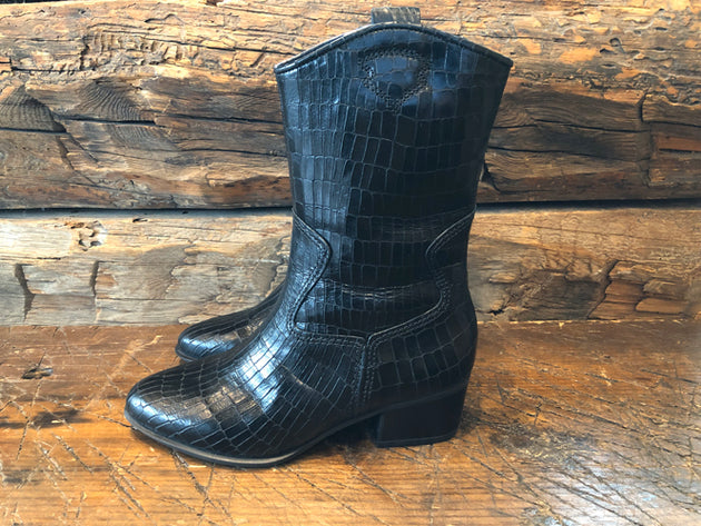 Gabor Women's Annie Boot in Croco-Print Black Leather