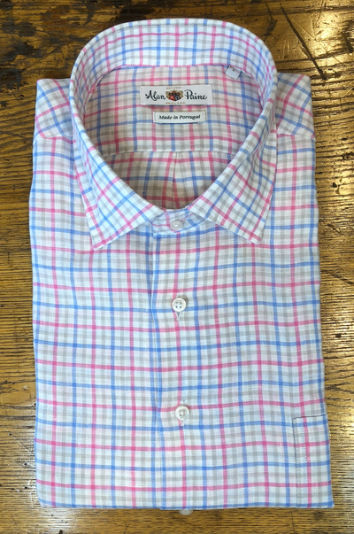 Alan Paine Men's Classic Fit Long-Sleeve Linen Tattersall Sportshirt