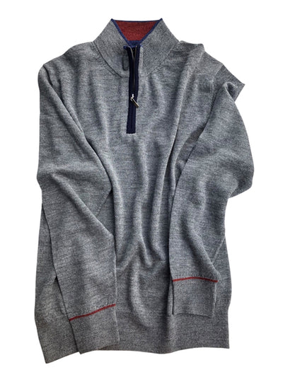 BLUE 1899 Men's Baby Alpaca 1/4 Zip Sweater in Gray with Contrasting Trim