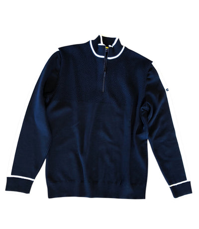 SAINT JAMES OF FRANCE MEN'S AVORIAZ QUARTER ZIP MOCK-NECK SWEATER IN NAVY