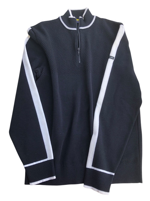 SAINT JAMES OF FRANCE MEN'S AVORIAZ QUARTER ZIP MOCK-NECK SWEATER IN NAVY
