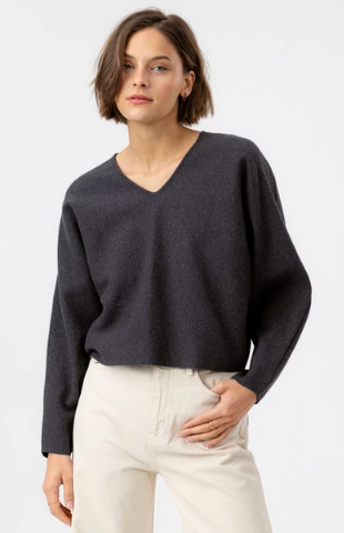 HOLEBROOK SWEDEN BARBRO V NECK KNIT SWEATER IN ANTHRACITE MELANGE