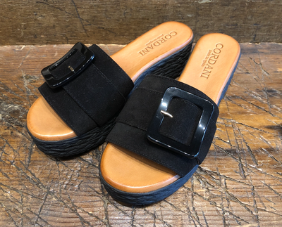 CORDANI BECKETT PLATFORM SANDAL IN BLACK SUEDE