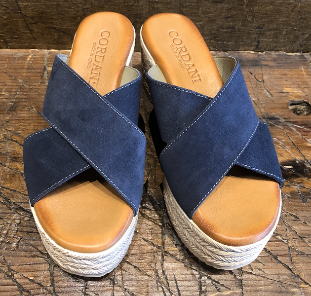 CORDANI BELLA PLATFORM SANDAL IN NAVY SUEDE
