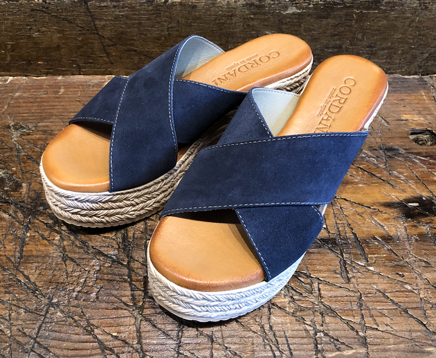 CORDANI BELLA PLATFORM SANDAL IN NAVY SUEDE