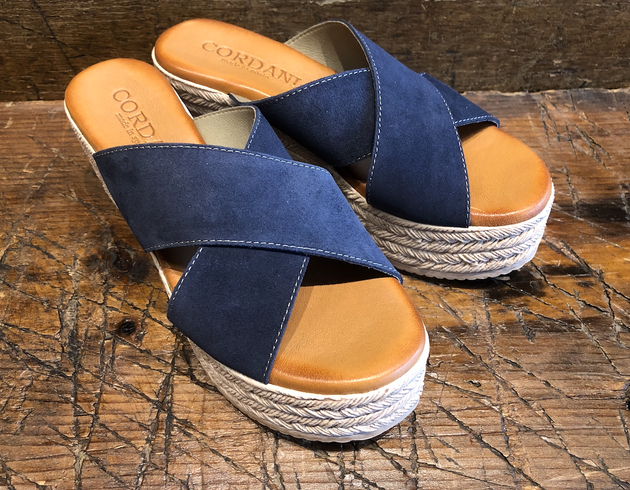 CORDANI BELLA PLATFORM SANDAL IN NAVY SUEDE
