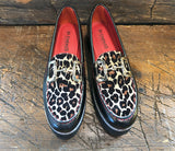 DI CHEZNO BIT LOAFER IN BLACK CALFSKIN WITH LEOPARD PRINT