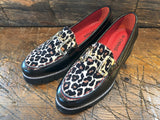 DI CHEZNO BIT LOAFER IN BLACK CALFSKIN WITH LEOPARD PRINT