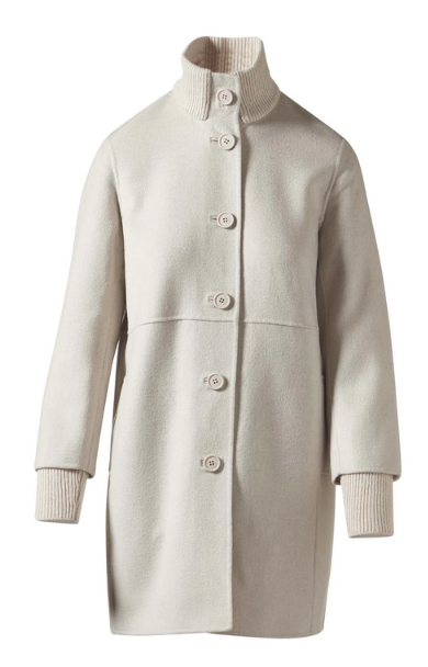 KINROSS BUTTON FRONT KNIT TRIM COAT IN BIRCH COLOR