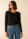 SAINT JAMES OF FRANCE WOMEN'S CELINA LONG-SLEEVE CREW NECK TOP IN BLACK
