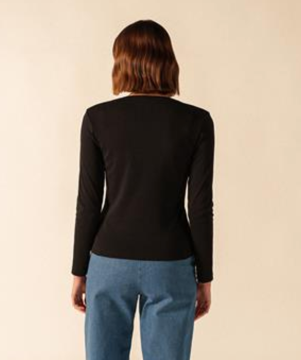 SAINT JAMES OF FRANCE WOMEN'S CELINA LONG-SLEEVE CREW NECK TOP IN BLACK