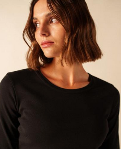 SAINT JAMES OF FRANCE WOMEN'S CELINA LONG-SLEEVE CREW NECK TOP IN BLACK
