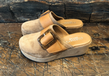 CORDANI CAMRYN-B CLOG IN CLOVE SUEDE WITH TAN BUCKLE STRAP