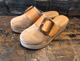CORDANI CAMRYN-B CLOG IN CLOVE SUEDE WITH TAN BUCKLE STRAP