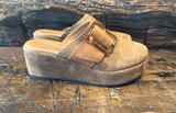 CORDANI CAMRYN-B CLOG IN CLOVE SUEDE WITH TAN BUCKLE STRAP
