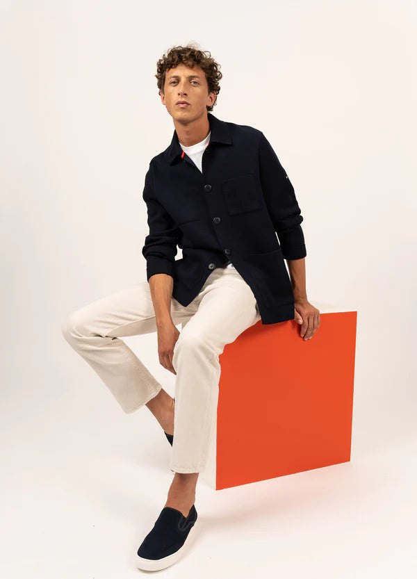 SAINT JAMES OF FRANCE MEN'S CORK II WOOL SHIRT JACKET IN MARINE
