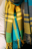 JOSHUA ELLIS 100% CASHMERE SCARF IN GOLDEN BLACKWATCH PATTERN