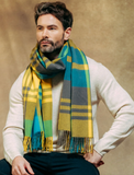 JOSHUA ELLIS 100% CASHMERE SCARF IN GOLDEN BLACKWATCH PATTERN